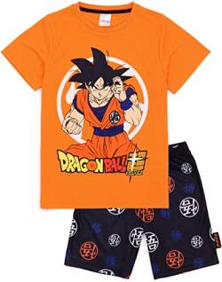 Dragon Ball Z Kinderpyjama | Jungen Mädchen Goku Charakter Orange Kurzarm T-Shirt Krieger Symbol Schwarze Shorts | Anime Kleidung Merchandise von Dragon Ball Z