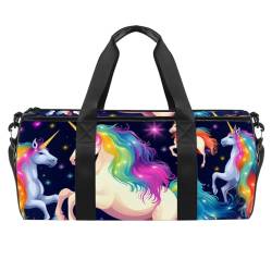 DragonBtu Duffle Bag Travel Laundry Bags - Unisex Weekender Bag with Multiple Compartments and Waterproof Pocket Rainbow Unicorns, Mehrfarbig 10, 45x23x23cm/17.7x9x9in, Reisetasche von DragonBtu