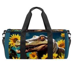 DragonBtu Reisetasche für Damen, große Fußballtasche mit Schuhfach, Sporttasche für Herren, stilvoll und funktional, Alligator-Stern-Sonnenblume, Mehrfarbig 2, 45x23x23cm/17.7x9x9in, Reisetasche von DragonBtu