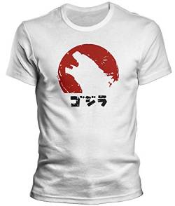 DragonHive Herren T-Shirt - Godzilla Japan Flagge Merchandise - Lustiges Fun Motiv für Männer Tshirt, Größe:M, Farbe:Weiß von DragonHive