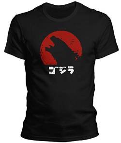 DragonHive Herren T-Shirt - Godzilla Japan Flagge Merchandise - Lustiges Fun Motiv für Männer Tshirt, Größe:XL, Farbe:Schwarz von DragonHive