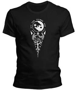DragonHive Herren T-Shirt Odin Runen Wikinger Baum 1 Rabe Valhalla Rising Walhalla Vikings Wodan - Männer Tshirt, Größe:L, Farbe:Schwarz von DragonHive