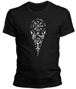 DragonHive Herren T-Shirt Odin Runen Wikinger Baum 2 Rabe Valhalla Rising Walhalla Vikings Wodan - Männer Tshirt, Größe:4XL, Farbe:Schwarz von DragonHive