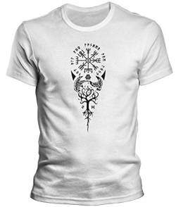 DragonHive Herren T-Shirt Odin Runen Wikinger Baum 2 Rabe Valhalla Rising Walhalla Vikings Wodan - Männer Tshirt, Größe:M, Farbe:Weiß von DragonHive