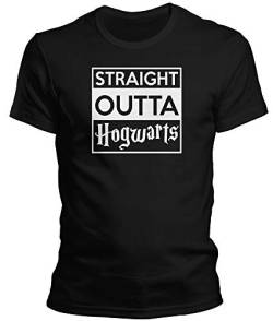 DragonHive Herren T-Shirt Straight Outta Hogwarts lustiges Männer Tshirt, Größe:XS, Farbe:Schwarz von DragonHive