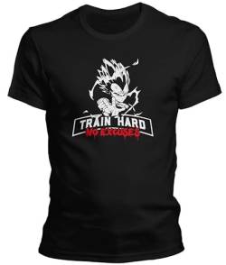 DragonHive Herren T-Shirt - Vegeta Train Hard Bodybuilding Lustiges Trainingsshirt - Lustiges Männer Tshirt, Größe:M, Farbe:Schwarz von DragonHive