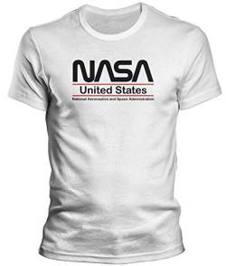 DragonHive Witziges Herren T-Shirt - NASA Worm Logo + United States - Lustiges Fun Motiv Tshirt für Männer, Größe:XXL, Farbe:Weiß von DragonHive