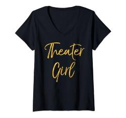 Damen Theater-Mädchen-Shirt für Damen, niedliches goldfarbenes Broadway-Schauspieler-T-Shirt T-Shirt mit V-Ausschnitt von Dramatic Theater Actor Design Studio