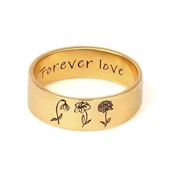 Drawelry Personalisierte Custom Ringe Gravur Text Satz Benutzerdefinierte Geburt Blumenringe Silber Geburtsblumen Wildblumen Ringe Schmuck Geschenk Eheringe für Frauen Männer Unisex (Gold) von Drawelry