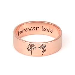 Drawelry Personalisierte Custom Ringe Gravur Text Satz Benutzerdefinierte Geburt Blumenringe Silber Geburtsblumen Wildblumen Ringe Schmuck Geschenk Eheringe für Frauen Männer Unisex (Rose Gold) von Drawelry