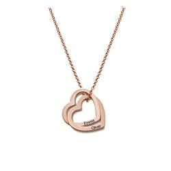 Drawelry Personalisierte Damen Herz Halskette 925 Sterling Silber Individueller mit Gravur 2 Namen Datum Anhänger Muttertag Valentinstag Jubiläumsgeschenk für Damen Mädchen (Rose gold) von Drawelry