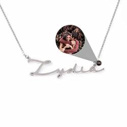 Drawelry Personalisierte Foto Projektion Halskette Namenskette:Anpassbar Buchstaben Anhänger Kette mit Bild im Inneren Damen Halskette Erinnerungsschmuck Geschenke für Frauen Mädchen (name) von Drawelry