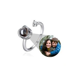 Drawelry Personalisierter Foto Projektions Ringe: Benutzerdefinierte Herz Zirkonia Ring mit Bild im Inneren Damen Einstellbar Verlobungsring Erinnerungsschmuck Geschenke für Frauen Mädchen (Ring-1) von Drawelry