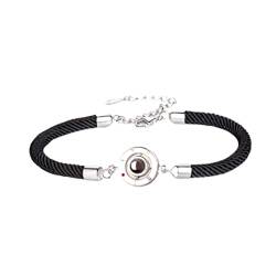 Drawelry Personalisiertes Fotoprojektor Armband für Männer Frauen Benutzerdefinierte Kreis Foto Armband mit Bild Verstellbares geflochtenes Seil-Armband Paare Schmuck Geschenk Halloween (Black-SI) von Drawelry