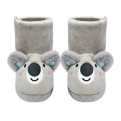 Kinder Plüsch Hausschuhe Mädchen Koala Klettverschlüsse Hausschuhe Plüsch Stiefel Flauschig Tiere Paillette Pantoffeln rutschfeste Gummi Sohle Kindergarten Zuhause Schuhe Synthetik Grau 26.5 EU(8/9) von Dream Bridge