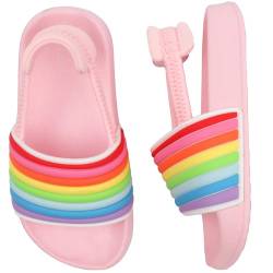 Badelatschen Kinder Mädchen Badeschlappen Sommer Hausschuh rutschfest und Leicht Strand Slippers Karikatur Dusch Badeschuhe Weiche Flache Strand Sandalen 31 Regenbogen von Dream QuanZhou