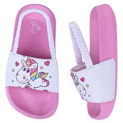 Dream QuanZhou Badelatschen Kinder Mädchen Badeschlappen Sommer Hausschuh Rutschfest und Leicht Strand Slippers Karikatur Dusch Badeschuhe Weiche Flache Strand Sandalen 21 Rosa Weiß von Dream QuanZhou