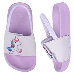 Dream QuanZhou Badelatschen Kinder Mädchen Badeschlappen Sommer Hausschuh Rutschfest und Leicht Strand Slippers Karikatur Dusch Badeschuhe Weiche Flache Strand Sandalen 25 Violett Weiß von Dream QuanZhou