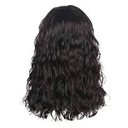 18 Zoll Damen Perücken Lockig Perücken Kurze Curly Lace Front Perücke schwarz Echthaar Frauen Natürliche Wellige Lockige Schwarze Perücke Damen vorne Spitze Chemiefaser kurzes Lockiges Haar (a) von Dream Room