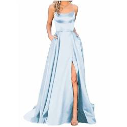 Damen Abendkleider Elegant Maxi Lang Neckholder Hochzeit Brautjungfernkleider Sexy Bandage Rücken Spaghetti Partykleid Kleider Brautjungfer Kleid Schlitz Maxikleid Ballkleider,Hellblau,L,2023 von Dream Room