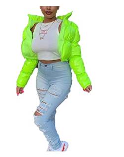 Damen Puffer Jacke Einfarbige Winterjacke Warm Stehkragen Übergangsjacke Frauen Glänzend Daunenjacke Kurz Geschnitten Wattierte Steppjacke Jacke Female Baumwolljacke Mantel Herbst Outdoorjacke von Dream Room