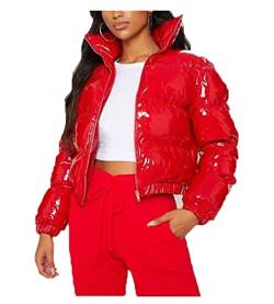 Damen Puffer Jacke Einfarbige Winterjacke Warm Stehkragen Übergangsjacke Frauen Glänzend Daunenjacke Kurz Geschnitten Wattierte Steppjacke Jacke Female Baumwolljacke Mantel Herbst Outdoorjacke von Dream Room