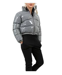 Damen Puffer Jacke Einfarbige Winterjacke Warm Stehkragen Übergangsjacke Frauen Glänzend Daunenjacke Kurz Geschnitten Wattierte Steppjacke Jacke Female Baumwolljacke Mantel Herbst Outdoorjacke von Dream Room