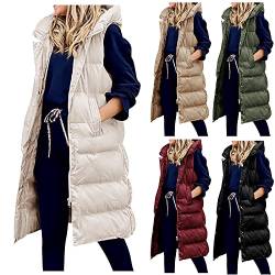 Daunenweste Damen Lang mit kapuze Ärmellos Winterjacke Daunenjacke Warmer Daunenmantel/Hooded/Leichte Gesteppte Weste/Medium Lange Dicker Lose Slim Zip/Gilet Für Mädchen Winter Outdoor Klettern Reisen von Dream Room