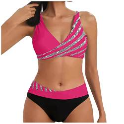 Dream Room Bikini Damen Bauchweg 2023 Damen Bikini Set Push Up Zweiteiliger Elegante Sport Bikinidamen Glänzend Badebekleidung Tanga Streifen Badeanzug Weicher Bequemer Schulterfreier Bikini Bademode von Dream Room