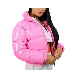 Dream Room Damen Puffer Jacke Einfarbige Winterjacke Warm Stehkragen Übergangsjacke Frauen Glänzend Daunenjacke Kurz Geschnitten Wattierte Steppjacke Female Baumwolljacke Mantel Herbst Outdoorjacke von Dream Room