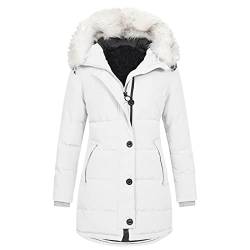 Dream Room Damen Winter Jacke Stepp Mantel Winterjacke Parka brauner pulli damen poncho für damen fellkragen,2-White,M von Dream Room