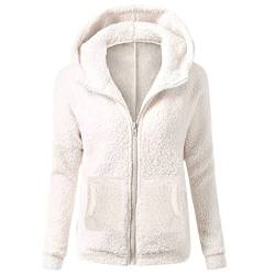 Dream Room Fleece Weste FüR Damen Dicke Warm Kapuzenpullover Langarm Winter Große Größen Sweatshirtjacke Damen Oversized Hoodie Sweatshirt,Weiß,L von Dream Room