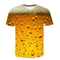 Dream Room Herren T-Shirt Kurzarm Rundhals Slim Fit Shirt Mode 3D Bier Drucken T-Shirts Lustige Muster Sommer Casual Sport Muskelshirt T Shirt Top für Herren (M, Gelb 2) von Dream Room