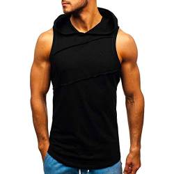 Herren Achselshirts Kapuze Männer Weste Tanktop Mit Kapuze Gestreifte Splicing Tankshirt T-Shirt Unterhemden Ärmellos Weste Muskelshirt Fitness (XL, Schwarz) von Dream Room