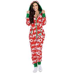 Weihnachten Jumpsuit Damen Einteiler Overall Jumpsuit Sweat Overall Ganzkörperanzug mit Brief Drucken Freizeitanzug Onesie Pyjama mit Reißverschluss Langarm mit Kapuze Weihnachten Overall Nachtwäsche von Dream Room