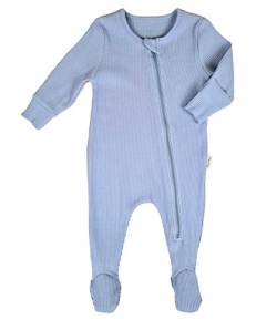 DreamBuy 0-3Y Reißverschluss Schlafanzug Gerippte Weiche Baumwolle Baby Jungen Mädchen Strampler Unisex Bodysuit Pyjama Kinder Onesie Fußlos Fuß Allergikerfreundlich (18-24 Monate, Puderblau) von DreamBuy