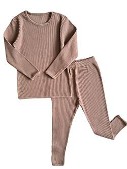 DreamBuy 20 Farben Gerippter Pyjama/Trainingsanzug/Loungewear Unisex Jungen und Mädchen Pyjamas Babykleidung Pyjamas für Damen und Herren Pyjamas (1-2J, Beige) von DreamBuy