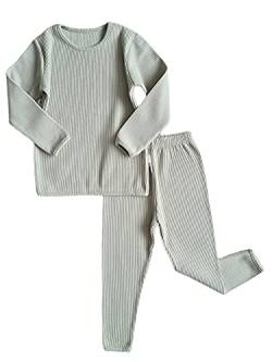 DreamBuy 20 Farben Gerippter Pyjama/Trainingsanzug/Loungewear Unisex Jungen und Mädchen Pyjamas Babykleidung Pyjamas für Damen und Herren Pyjamas (2-3 Jahre, Salbei) von DreamBuy