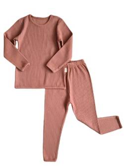 DreamBuy 20 Farben Gerippter Pyjama/Trainingsanzug/Loungewear Unisex Jungen und Mädchen Pyjamas Babykleidung Pyjamas für Damen und Herren Pyjamas (2-3J, Rosa Lederfarbe) von DreamBuy