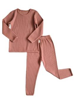 DreamBuy 20 Farben Gerippter Pyjama/Trainingsanzug/Loungewear Unisex Jungen und Mädchen Pyjamas Babykleidung Pyjamas für Damen und Herren Pyjamas (5-6J, Rose Lederfarbe) von DreamBuy