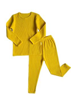 DreamBuy 20 Farben Gerippter Pyjama/Trainingsanzug/Loungewear Unisex Jungen und Mädchen Pyjamas Babykleidung Pyjamas für Damen und Herren Pyjamas (6-12M, Senf) von DreamBuy