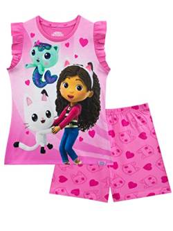 DreamWorks Mädchen Gabby's Dollhouse Schlafanzug Kurz Rüschenschultern Nachtwäsche für Kinder 110 Rosa von DreamWorks