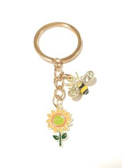 Dreambase Schlüsselanhänger Sonnenblume und glitzer Biene, Farbe Gold von Dreambase