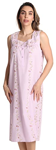 Dreamcrest 100% Baumwolle Ärmelloses Nachthemd für Frauen Nette Blumen Sommer Schlaf Kleid, Seersucker Lila, 3X von Dreamcrest