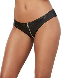 Dreamgirl freche Panty für Damen, Lederoptik und Stretch-Netzstoff, mit Front-Reißverschluss - Schwarz - Small von Dreamgirl