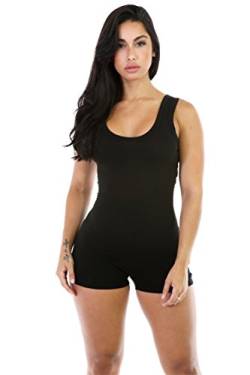 Dreamskull Damen Frauen Jumpsuits Overalls Einteiler Hosenanzug Romper Jumper Body Bodycon Bodysuit One Piece Sport Fitness Yoga Sommer Kurz Eng Sexy Rückenfrei Ärmellos Stretch (L, Schwarz) von Dreamskull