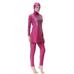 Dreamskull Damen Frauen Muslime Abaya Dubai Muslimische Islamische Burkini Badeanzug Bademode Schwimmanzug Swimsuit Hijab Lang Langarm Arab Arabisch Indien Türkisch Kleidung Sommer (M, Rose rot) von Dreamskull