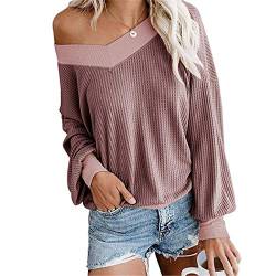 Dreamskull Damen Frauen Pullover Blusen Shirt Longpulli Oberteile Longshirt Bluse Long Locker Elegant Langarm Schulterfrei Tunika Party Stretch Tops T-Shirt (Dunkelrot, Small) von Dreamskull