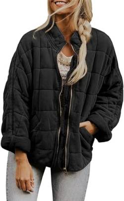 Dreamskull Damen Steppjacke Übergang Jacke Übergangsjacke Winterjacke Frauen Herbst Winter Elegant Warm Sale mit Reißverschluss Stehkragen Tasche ohne Kapuze Locker Sportlich Street One S-2XL von Dreamskull