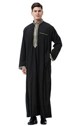 Dreamskull Herren Männer Muslim Abaya Dubai Muslimische Islamische Arab Arabisch Kleidung Kaftan Robe Pullover Kleider Maxi Kleid Indien Türkisch Casual Festlich (M, Schwarz) von Dreamskull